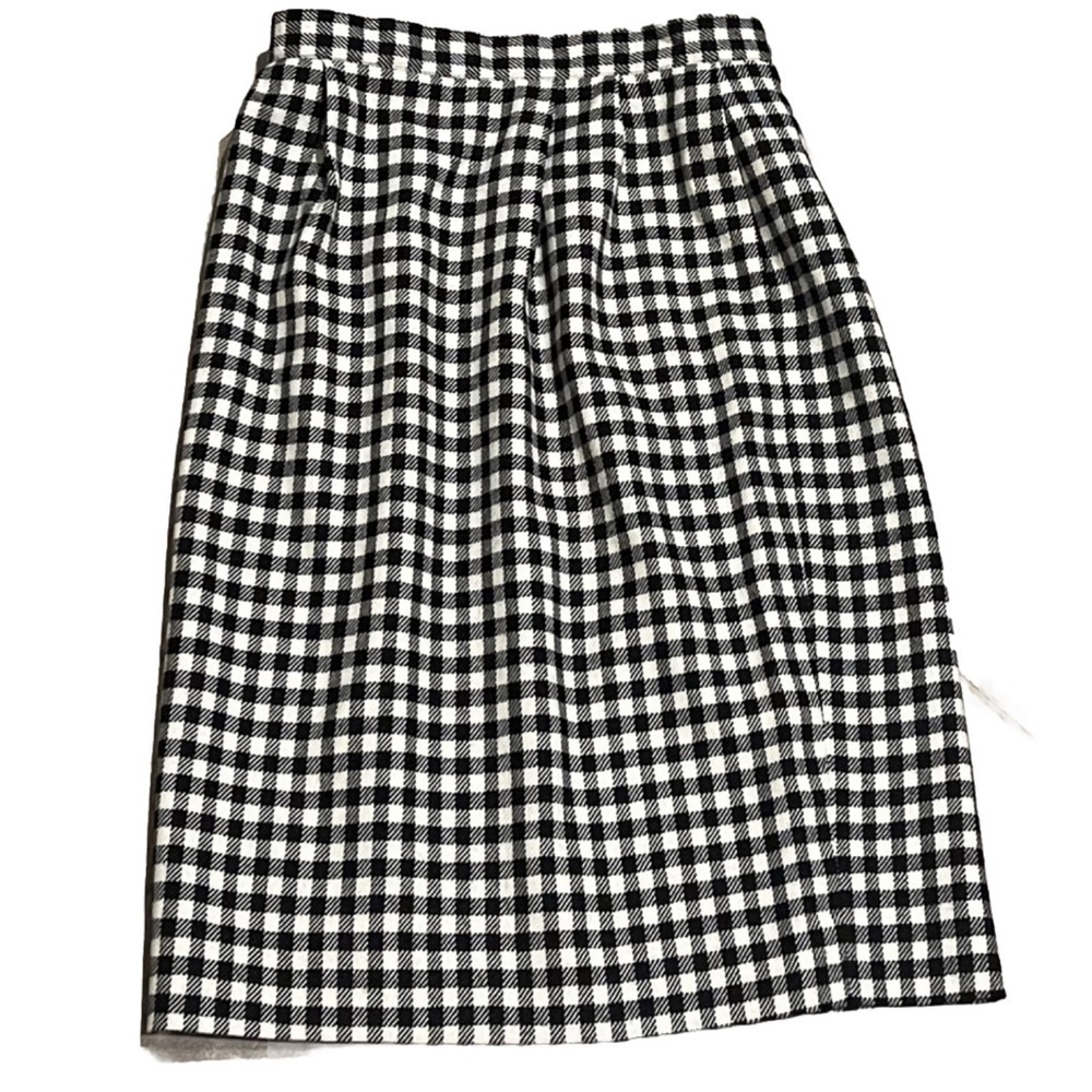 Talbots Vintage Wool Gingham Plaid Pleated High Rise Pencil Skirt Black …